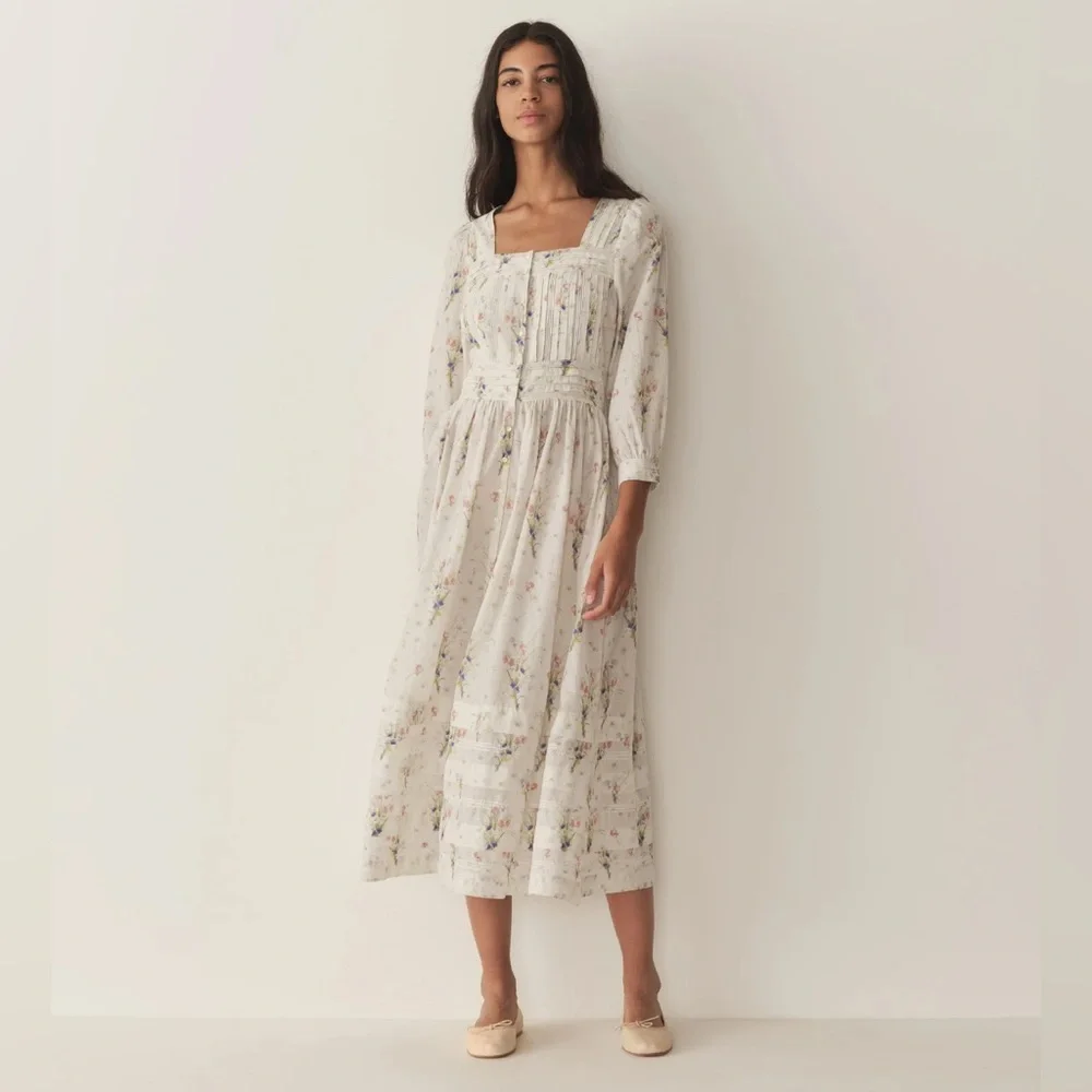 DOEN Minta Floral Midi Dress Painted Bouquet NWT | size XXS